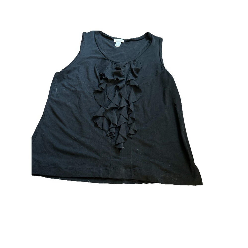 Chicos Womens Size 2 Medium Solid Black Tank Top Sheer Dressy Work Blouse